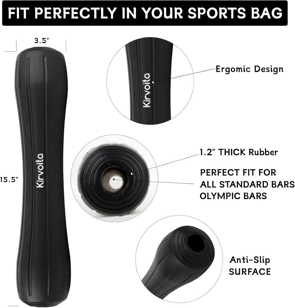 Rubber Barbell Pad - Easy to Install Squat & Hip Thrust Pad for Heavy Weights | 15.5" x 3.5" x 3.5", Black