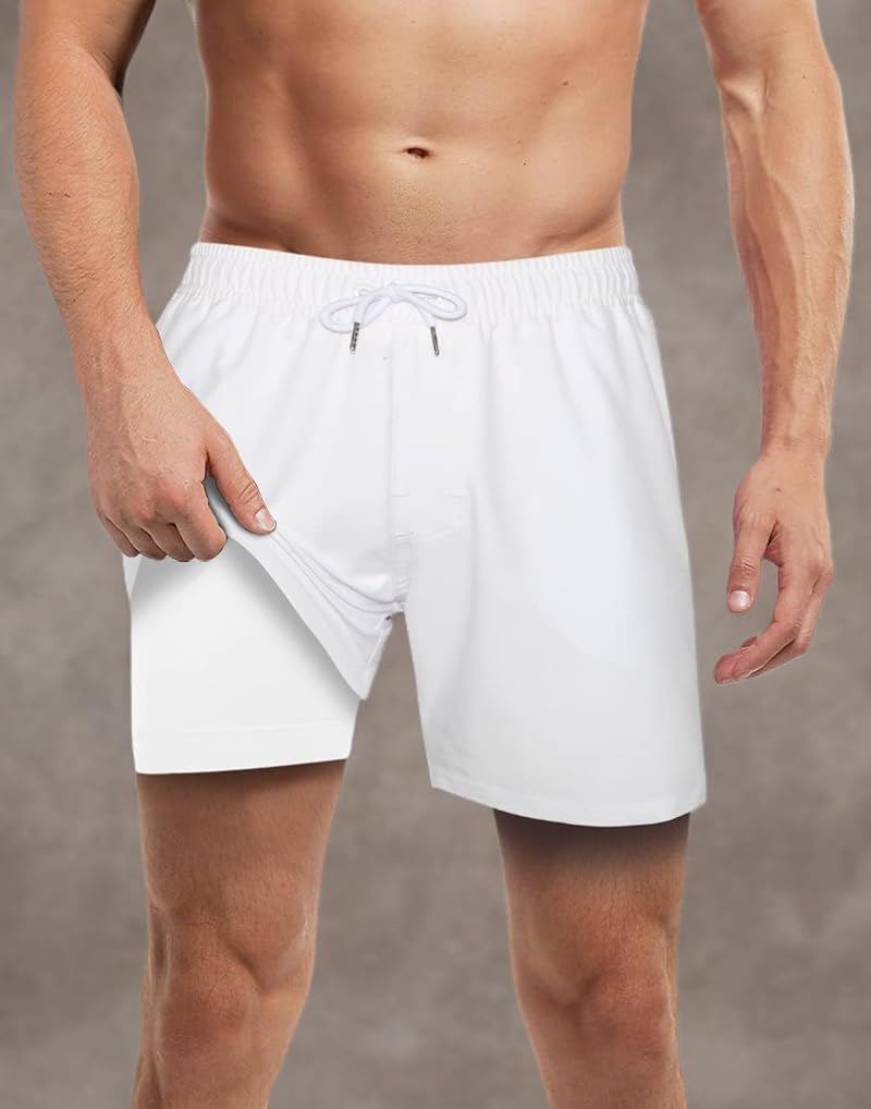 Mens Swim Trunks with Compression Liner Anti Chafe Quick Dry UPF 50+