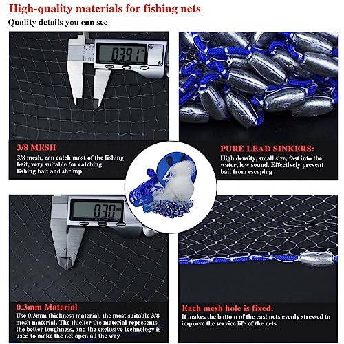 10ft Drasry Saltwater Cast Net with Lead Sinkers for Bait Fishing - 3/8 Mesh