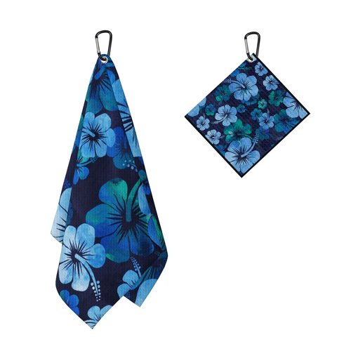 BEITUOLA Tropical Floral Golf Towel 2 Packs Blue Hibiscus Flowers Golf Towels for Golf Bags Men Women Hawaiian Plants Microfiber Waffle Towel with Clip Funny Gift Accessories