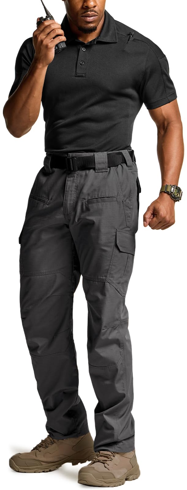 CQR Men's Tactical Pants, Water Resistant Ripstop Cargo Pants, Lightweight EDC Work Hiking Pants, Outdoor Apparel, Raider Charcoal, 44W x 32L