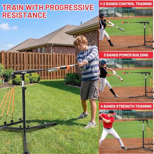 Adjustable Baseball Swing Trainer with Auto-Return & Resistance Bands