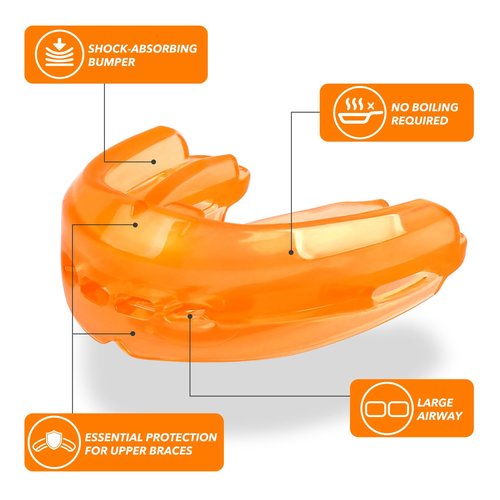 Sport Mouth Guard Youth Adult, Mouthguard for Braces Sparring Mouth Guard, Double Braces,Soft, No Boiling Required，Football, Taekwondo, Jujitsu and Karate