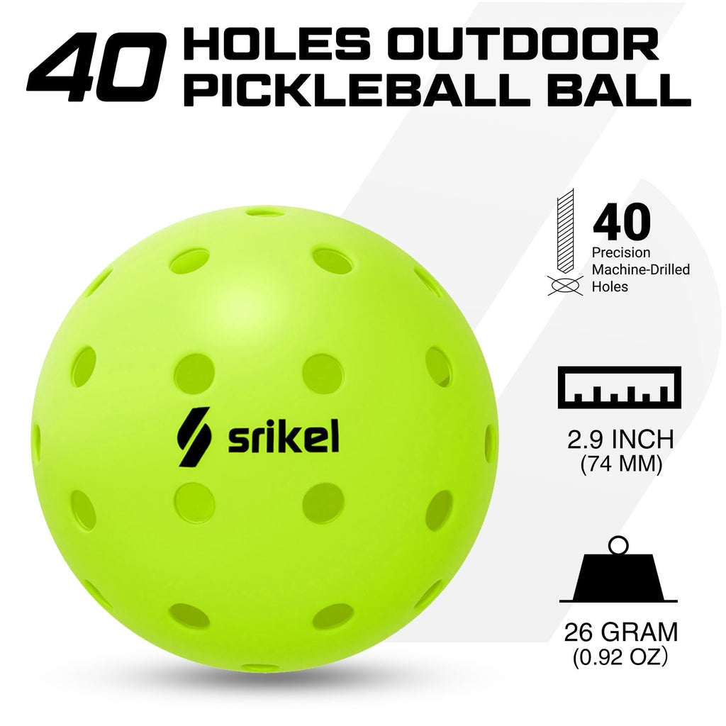 Srikel Outdoor Pickleballs - USAPA Approved Pickleball Balls, Seamless Roto-Molded Design for Durability, 12 Pack Green, Crack-Resistant 40-Hole Pickle Balls for Beginner Intermediate Pro Player