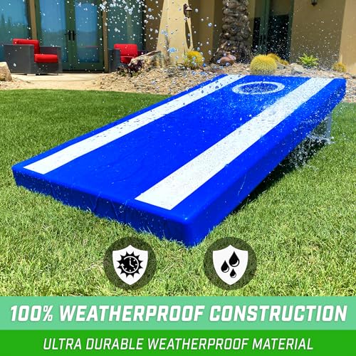 GoSports Blue All-Weather Cornhole Boards Set with 8 Bean Bags & Rules
