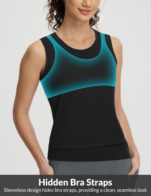 baleaf Women's Sleeveless Workout Tank Tops Stretch Soft Top Yoga Athletic Running Breathable Lightweight Tennis Shirts Gym Black M
