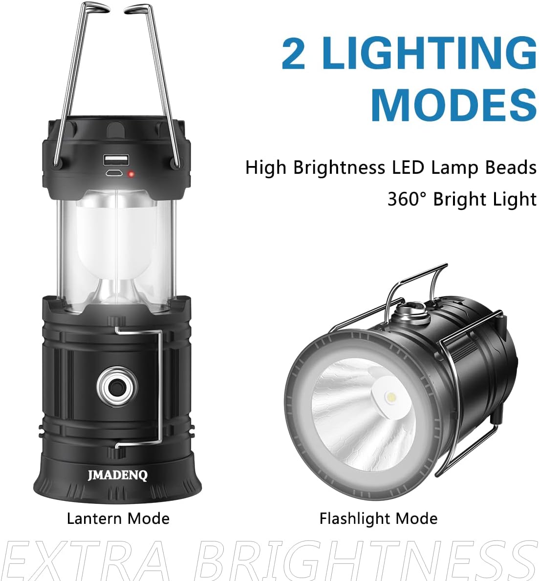 Upadte Solar Lantern Flashlights - USB Rechargeable LED Camping Lights | Portable & Collapsible for Emergencies (2 Pack)