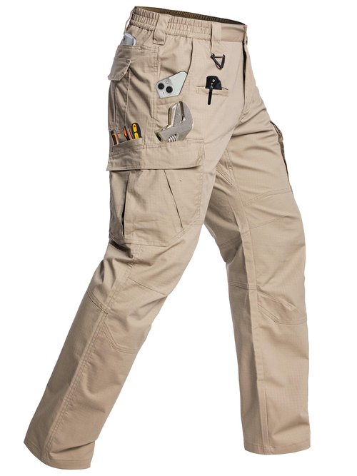 CARWORNIC Men's Stretch Work Pants Water-Resistant Flex Ripstop Tactical Cargo Pants Lightweight Cotton Carpenter Construction Utility Pants Regular Fit Outdoor Hiking Trousers with Tool Pockets