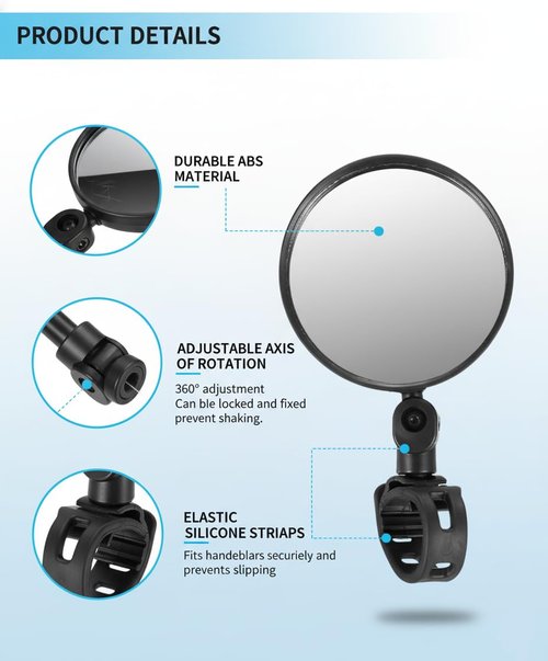 2 Pcs Bike Mirrors HD Glass Adjustable Rotatable Handlebars Bicycle Mirrors Scratch Resistant Convex Mirror for Mountain Road Bikes Easy to Install