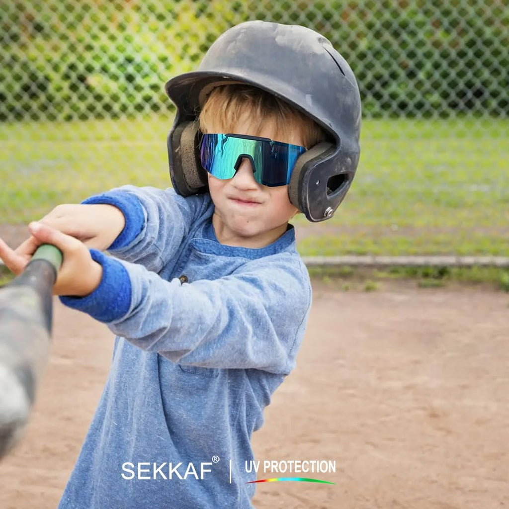 SEKKAF 3Pack Youth Baseball Sunglasses for Boys Girls Kids Sports Softball Cycling Sun Glasses UV Protection Goggles