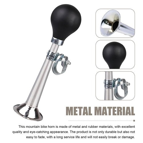 Opuweiy Classic Bike Horn, Retro Metal Squeeze Horn with Loud Sound, Universal Handlebar Mount for Bicycles, Fun Clown Themed Cycling Accessory (Silver)