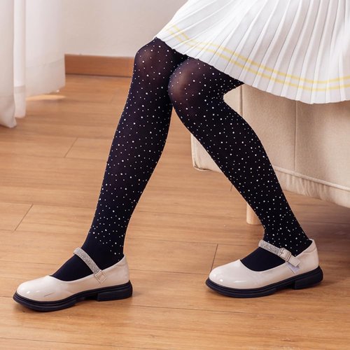 LUCKELF Girls Glitter Tights - Soft Opaque Sparkle Rhinestone Dance Stockings | Perfect for School Events