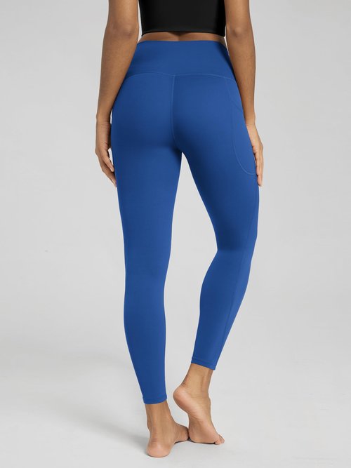 ODODOS Buttery Soft Lounge Yoga Leggings with Pockets for Women 7/8 Length 25" High Waist Yoga Pants, Royal Blue, Small