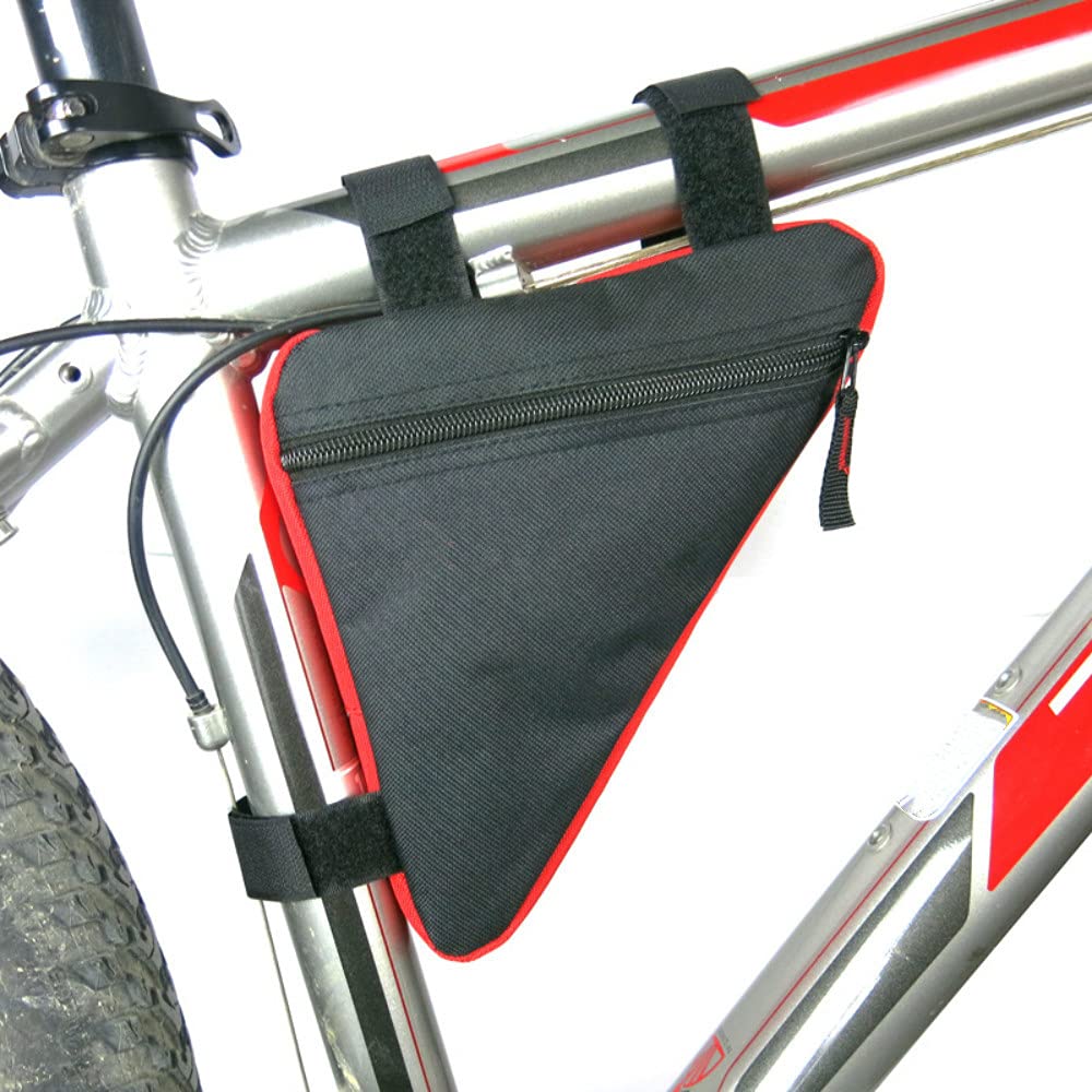 QWEQWE Bike Triangle Frame Bag - Bike Bicycle Storage Top Tube Bag Pack Triangle Pouch Road Mountain Cycling Strap Saddle Bag for Road Bikes Mountain Commute Bikes, Black/Red