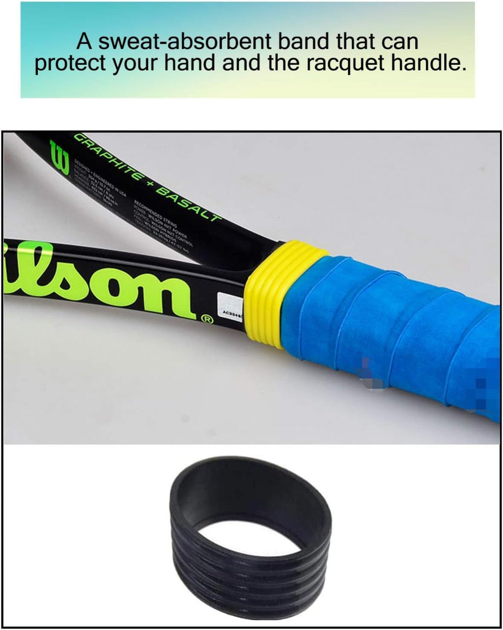 YSSZAM 5Pcs Black Tennis Racket Handle Rubber Ring Stretchy Tennis Racquet Band Overgrips, Tennis Racket Grips