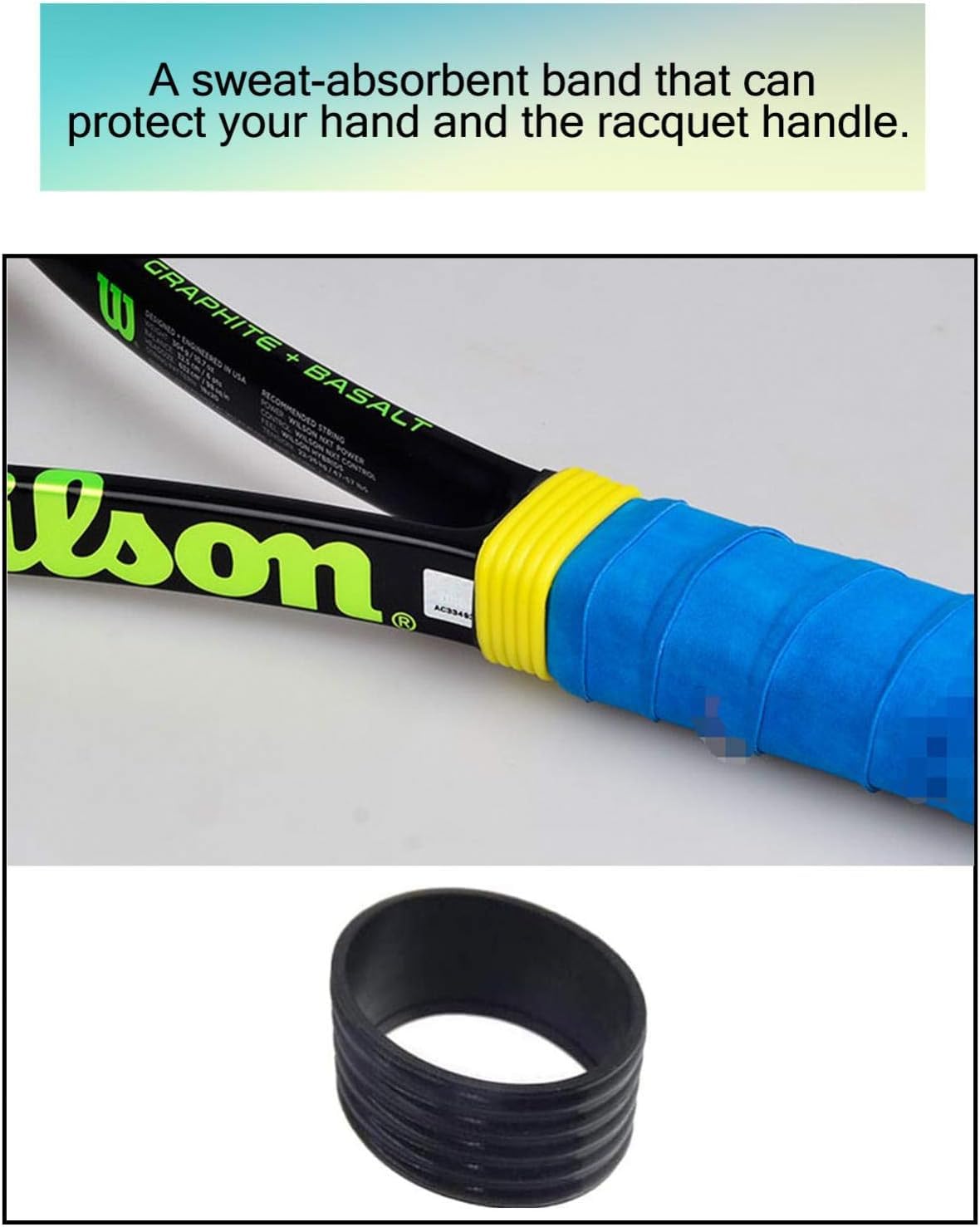 YSSZAM 5Pcs Black Tennis Racket Handle Rubber Ring Stretchy Tennis Racquet Band Overgrips, Tennis Racket Grips