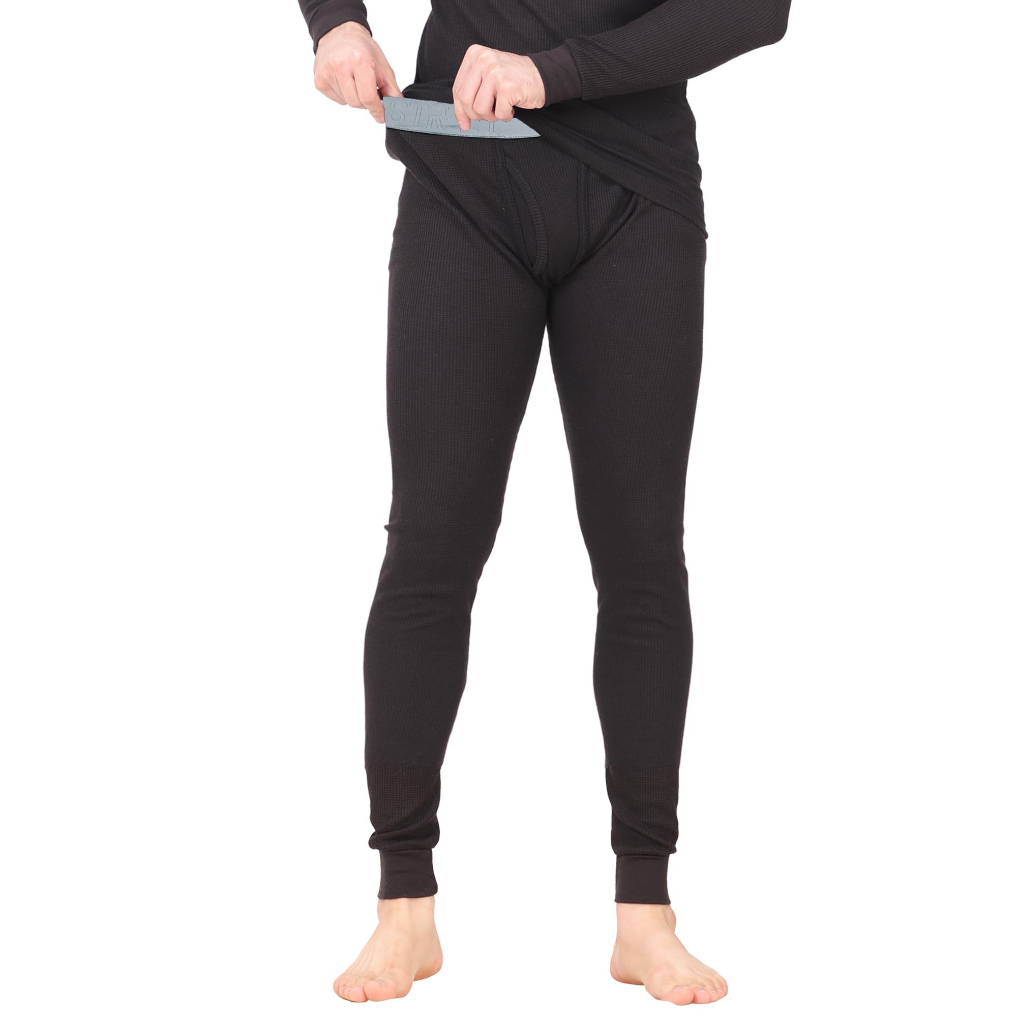 Thermal Underwear Pants For Men Long Johns Cotton Blend Base Layer Waffle Knit Bottoms Classic Cold Weather Black