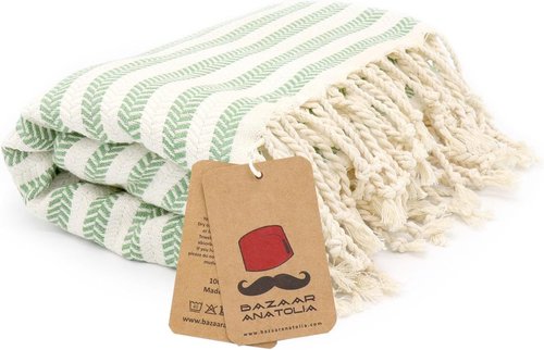 Bazaar Anatolia Turkish Beach Towel - 100% Cotton, Quick-Dry, Sand-Free | Oversized 71x39 Inches in Sage Olive