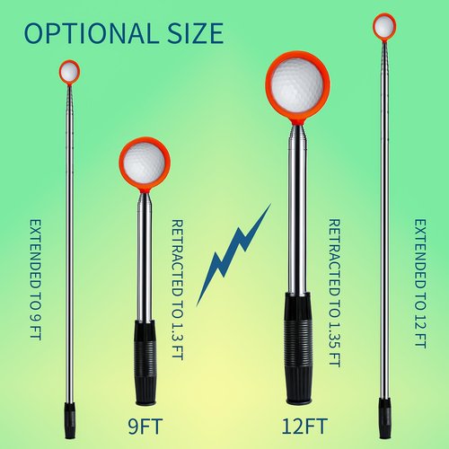 Nogcay Golf Ball Retriever for Water Telescopic, 12Ft Stainless Steel Ball Retriever Tool Golf Ball Grabber Orange