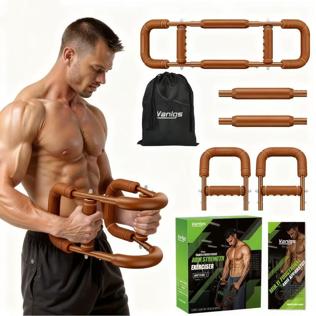 Vanlgs Twister Arm Trainer for Men, Chest Workout Equipment 5-Level Adjustable (40-130lb) with Ergonomic 27°