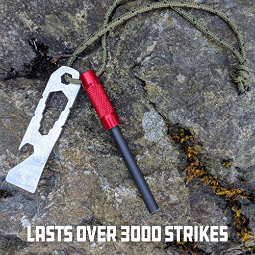 UCO Survival Fire Striker with Tether & Multitool - Red