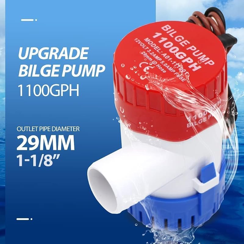 12V 1100 GPH Non-Automatic Submersible Bilge Pump - Variation: Bilge Pump 1100GPH