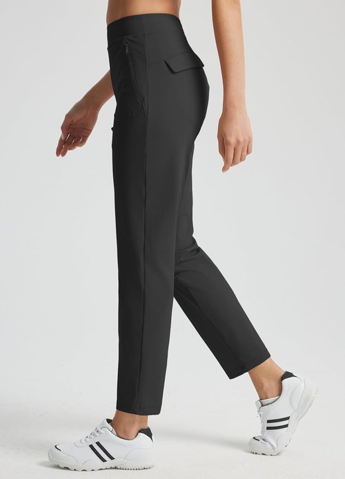 Libin Women's Golf Pants - Stretchy High-Waisted Travel Dress Pant with Zipper Pockets | Lightweight Black, Size 27" L