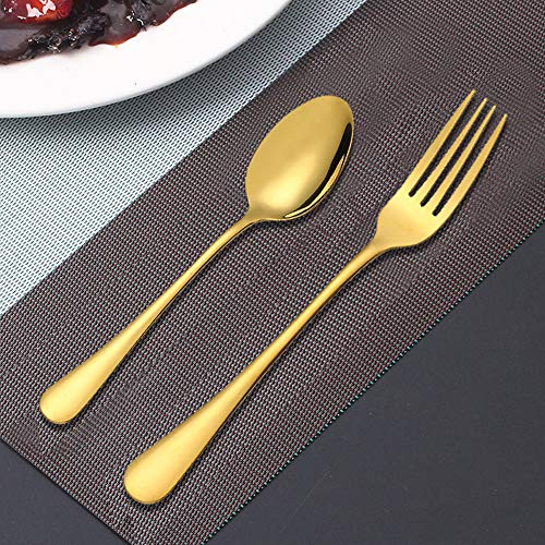 Gold Plated Stainless Steel Dinner Forks and Spoons Set - 12 Pieces