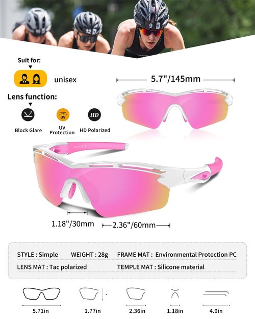 Rosemal Sports Sunglasses Polarized Cycling Sunglasses Running Driving Fishing Hiking for Men Women UV400 TAC TR90