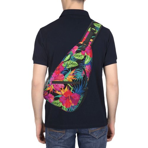 Tropical Hawaiian Flower Sling Bag Crossbody Travel Hiking Chest Backpack Shoulder Daypack for Men Women