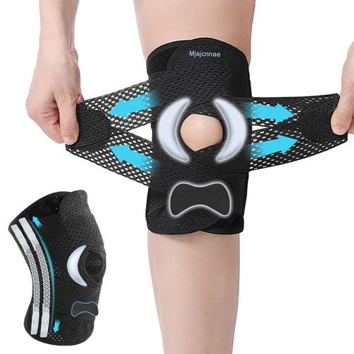 Mjajcnnae Knee Brace for Women & Men, Knee Brace for Knee Pain, Meniscus Tear, Adjustable Knee Support with Side Spring Stabilizers for Meniscus Tear, Arthritis, f(Large)-0321