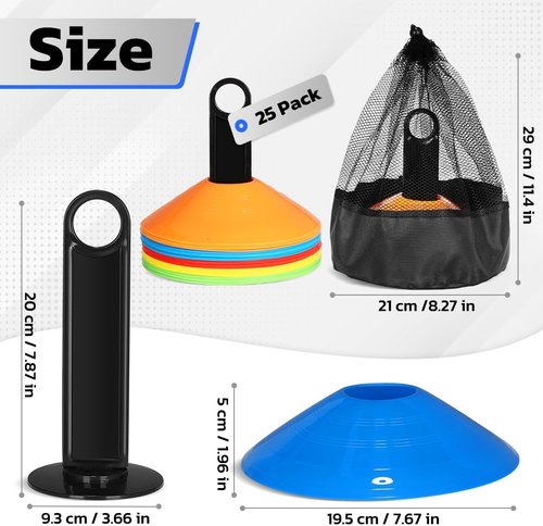 GHB Soccer Cones - Agility Training Field Markers | 25/50/100 Pack with Drills Guide