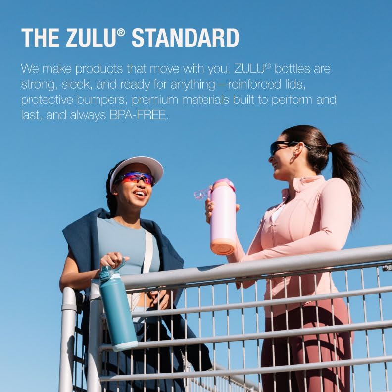 ZULU Base 32oz Stainless Steel Water Bottle - Double Walled, Vacuum Insulated | 3 Lids Included, Black