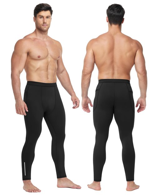 Moozava Men's Thermal Leggings Fleece Lined Compression Pants Athletic Base Layer Underwear Bottoms Running Football Tights Black M