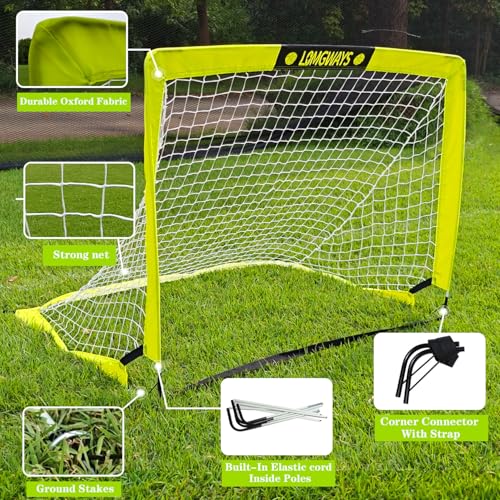 Kids Soccer Goal 4x3ft with Carry Bag - Yellow & Green Portable Practice Net