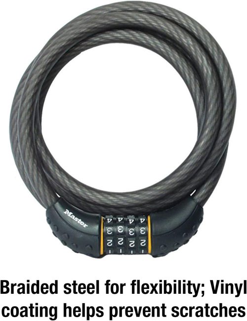Master Lock Cable Lock - Set Your Own Combination | 6 Ft Long, Black, 8122D