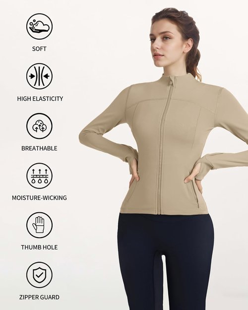 Locachy Women's Athletic Running Jacket - Slim Fit Full Zip Design with Thumb Holes