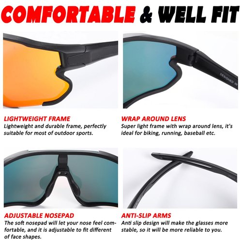 ITSCOOL Polarized Sports Sunglasses for Men Women Lightweight Softball Baseball Running Cycling Glasses UV Protection Black Orange