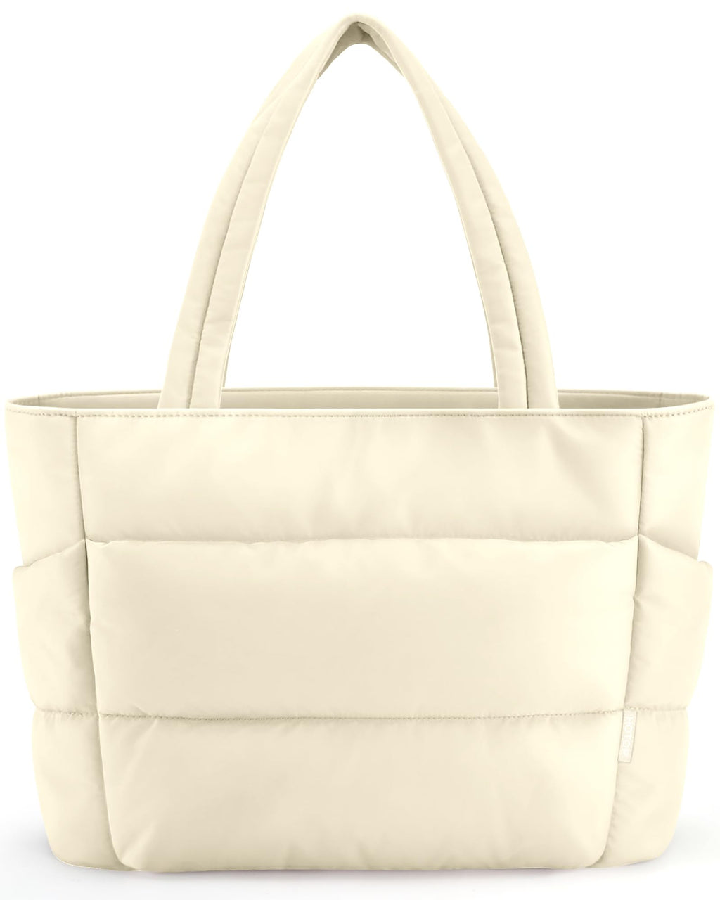 HOTOR Puffer Tote Bag for Women, Nurses - Multi-Pocket Lightweight Bag for Work - Quilted Handbag for Travel and Gym, Beige, 20.1" x 6.7" x 13.4"