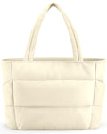 HOTOR Puffer Tote Bag for Women, Nurses - Multi-Pocket Lightweight Bag for Work - Quilted Handbag for Travel and Gym, Beige, 20.1" x 6.7" x 13.4"
