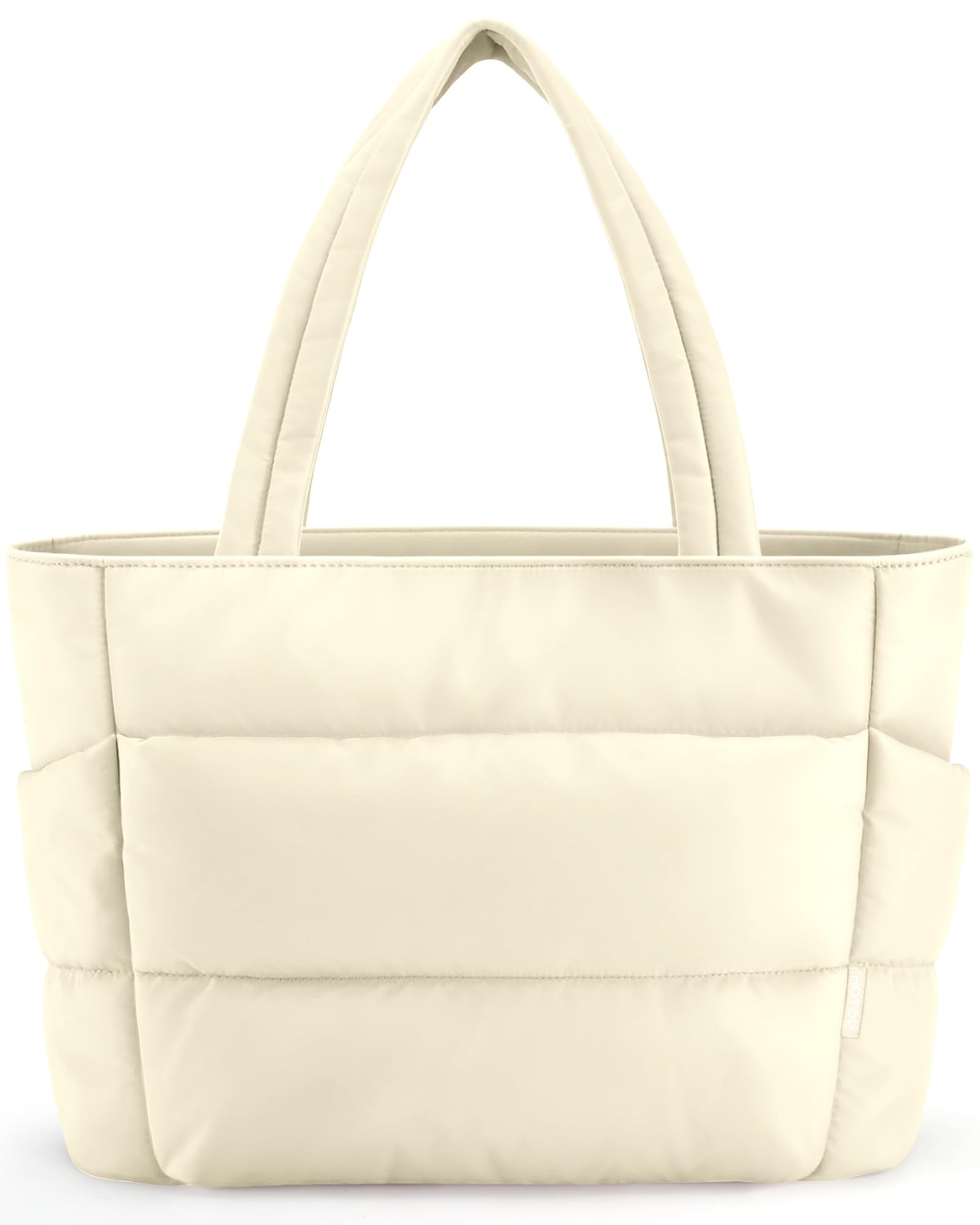 HOTOR Puffer Tote Bag for Women, Nurses - Multi-Pocket Lightweight Bag for Work - Quilted Handbag for Travel and Gym, Beige, 20.1" x 6.7" x 13.4"