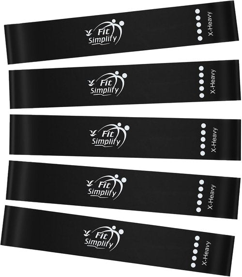 Fit Simplify Resistance Loop Bands - Set of 5 with Instruction Guide & Carry Bag for Effective Workouts