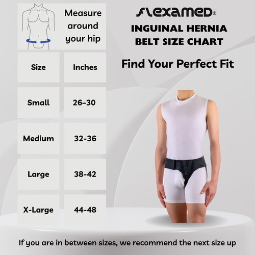 FlexaMed Right Side Inguinal Hernia Support Belt for Men and Women – Groin Truss with Compression Pad, Adjustable Waist Support, Black, Medium (32–36 Inch)