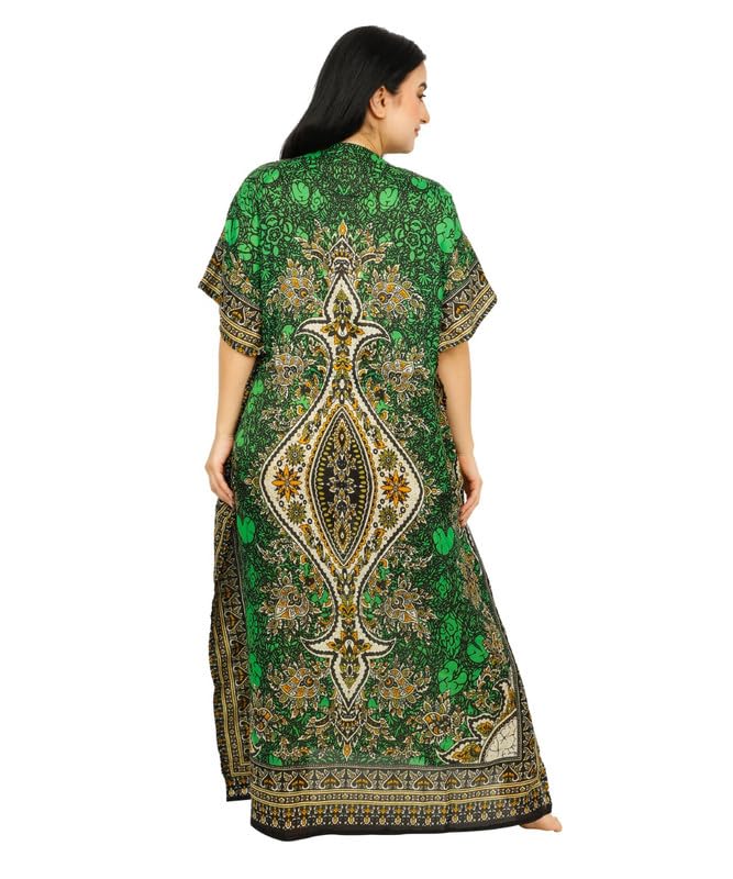 Women's Long Kaftan Maxi Dress - Green, One Size Beach Cover Up