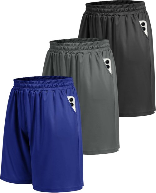 BOOJO Athletic Gym Shorts - 5 Pack Quick Dry Black Basketball Shorts with Pockets for Activewear