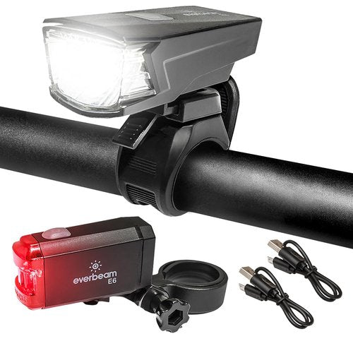 Everbeam USB Rechargeable Bike Lights for Night Riding, Exercise, Safety - Headlight, Taillight, LED Bike Light Set - Easy Attach Weather Resistant Bicycle Lights