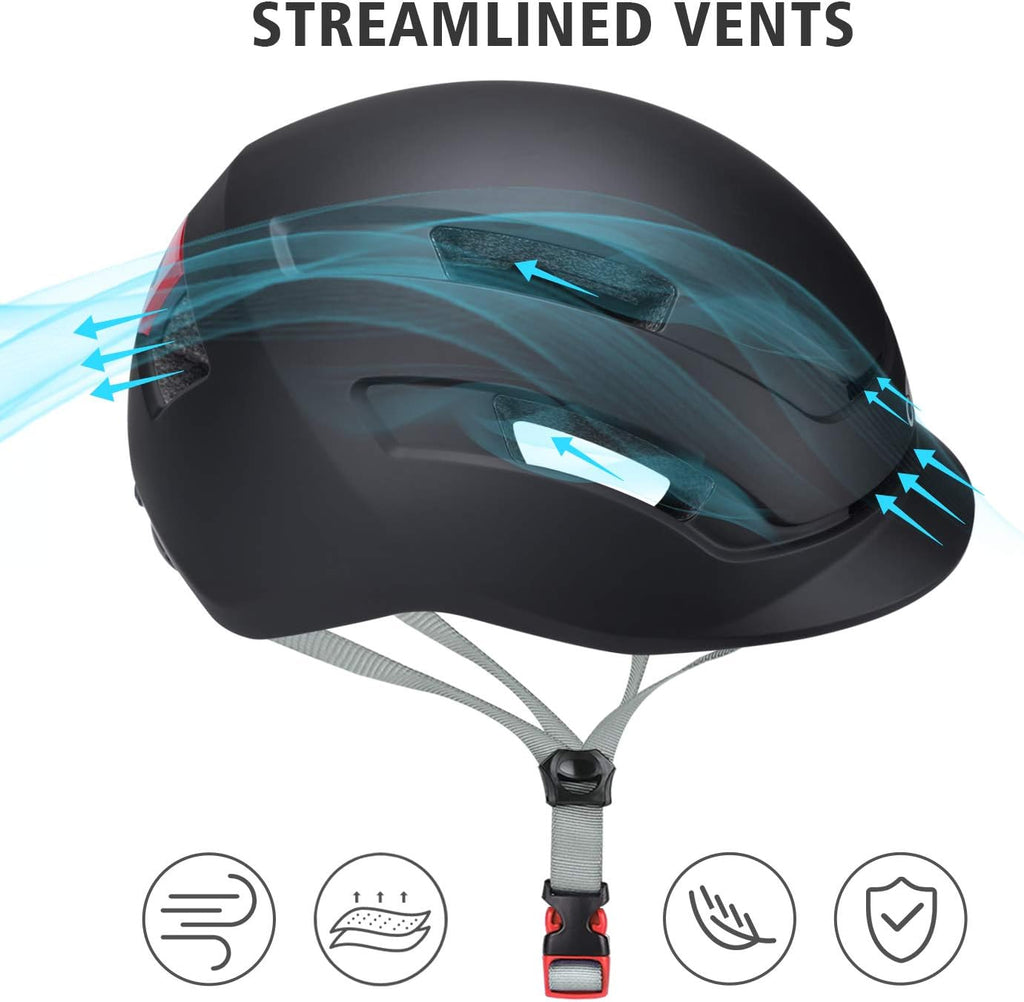 Skiennix Adult Urban Bike Helmet - Adjustable Fit System & Integrated Taillight for Safety