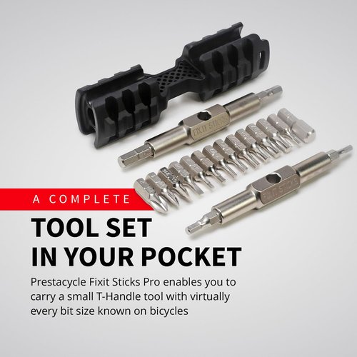 Prestacycle Fixit Sticks Pro Hex Bit Driver Set, Compact T-Handle Ratcheting Tool Kit w/18 Replaceable Bits for Bikes & Repairs - Fix It Sticks Accessories, All-in-One Toolkit