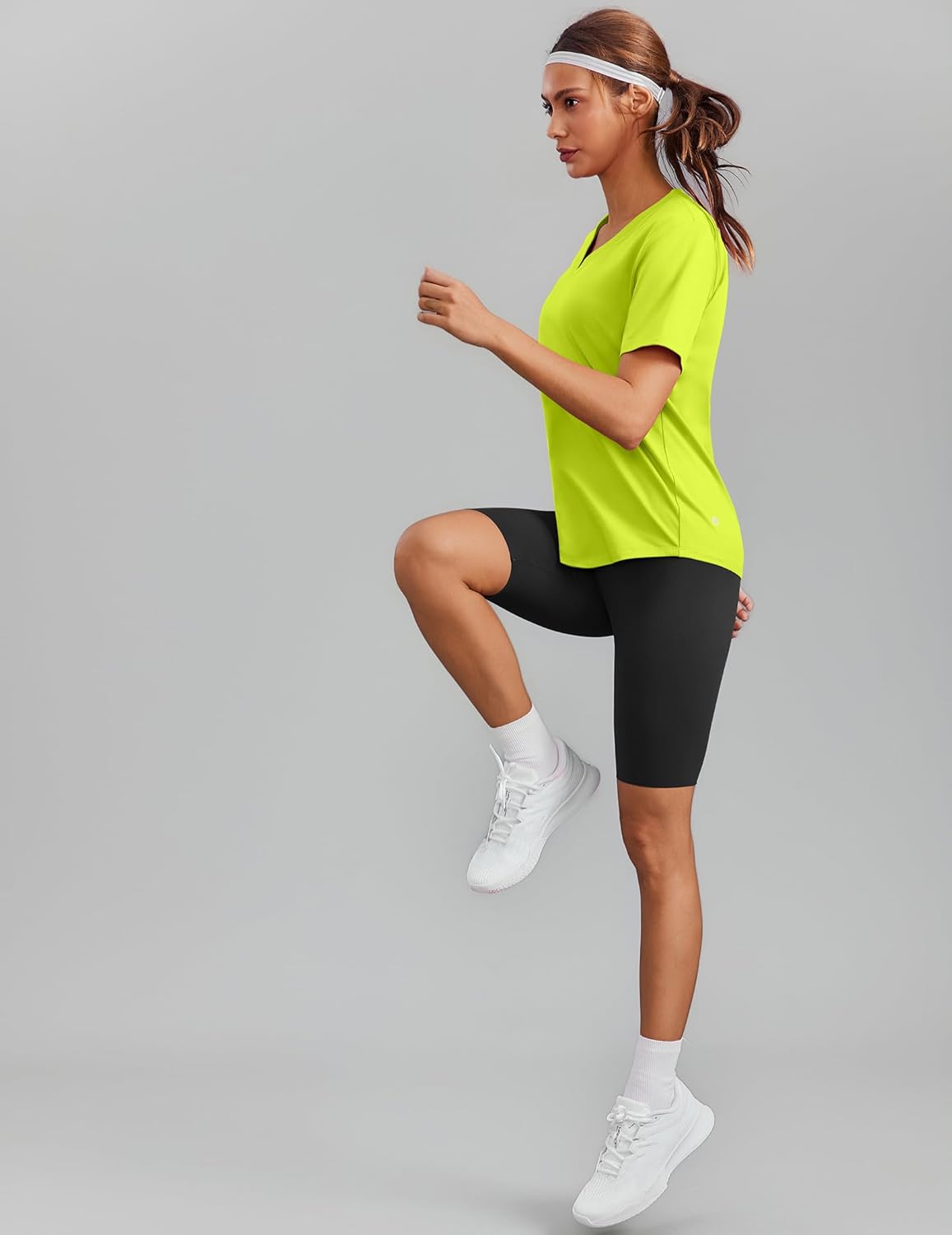 PINSPARK Soft Workout Tops for Women - Short Sleeve V-Neck, Moisture-Wicking, UPF 50+ Sun Protection, Quick Dry Gym Shirt