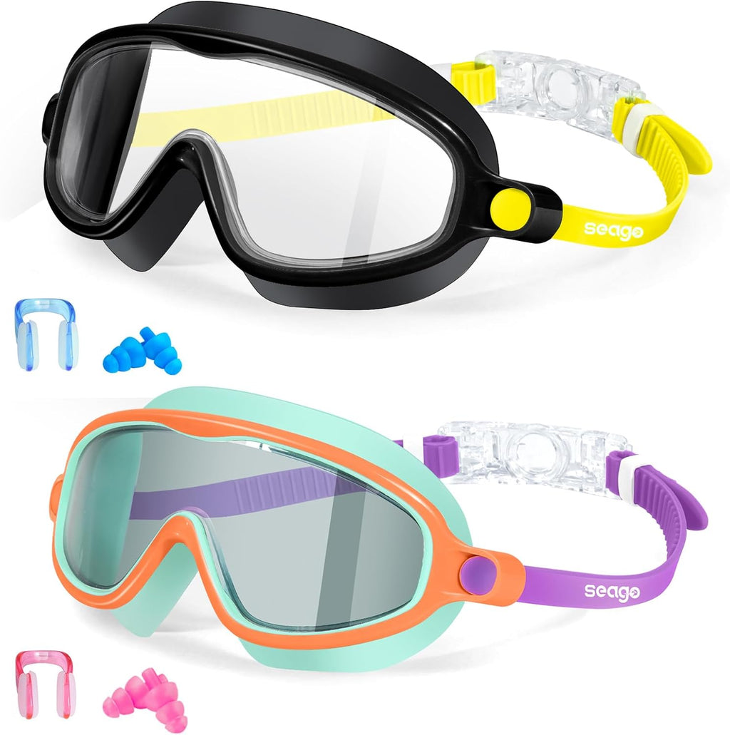 Seago Swim Goggles - 2 Pack Anti-Fog & UV Protection | Wide View for Kids Ages 3-14